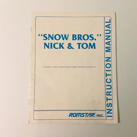 Vintage Snow Bros Nick and  Tom Romstar Inc Instruction Arcade Game Manual - Picture 1 of 16